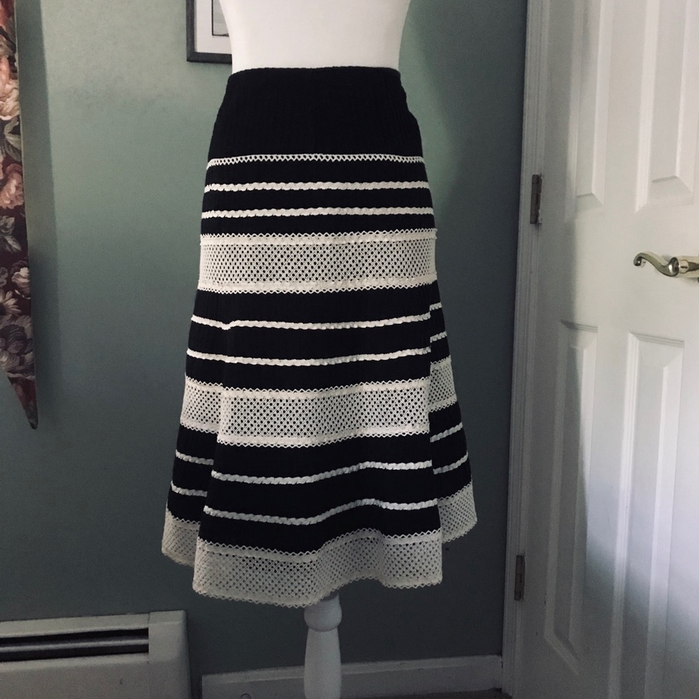 Nanette Lepore Black and White Striped A-Line Skirt